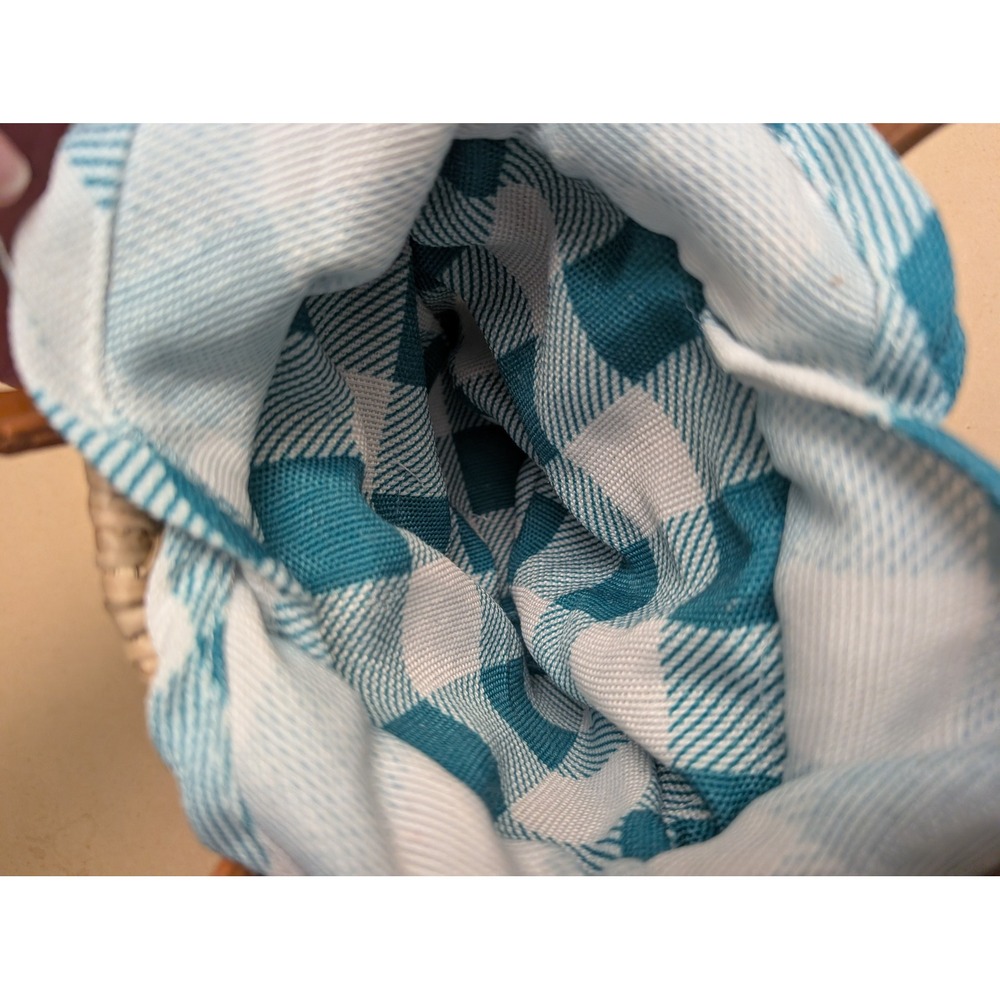 Woven Straw Mini Basket Bag Rhinestone Crystal Gingham Summer Beach Boho - Picture 7 of 8